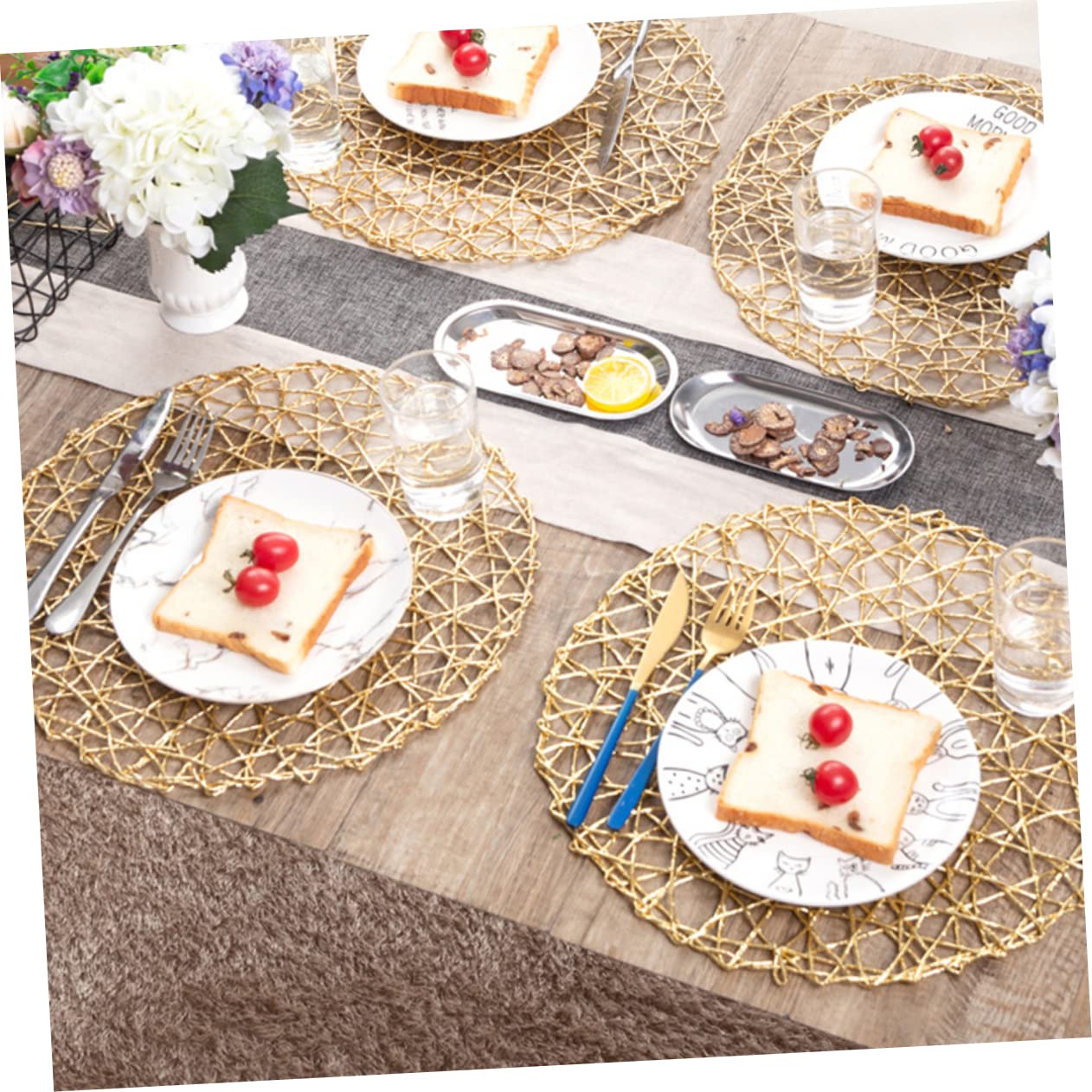PRETYZOOM 3 Set Eleganti Tovagliette Rotonde Intrecciate in Fibra Di Carta Per Tavolo Da Pranzo 2 Pezzi * 3