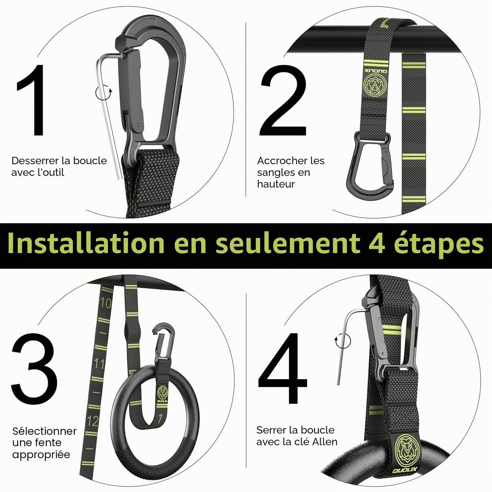 QUOLIX Anneaux Gymnastique ABS, Équipement d'Anneaux de Gymnastique Antidérapants avec 3M Bretelles Réglables pour Maison et l'extérieur, Anneaux d'exercice pour Remise en Forme par Gravité,Crossfit