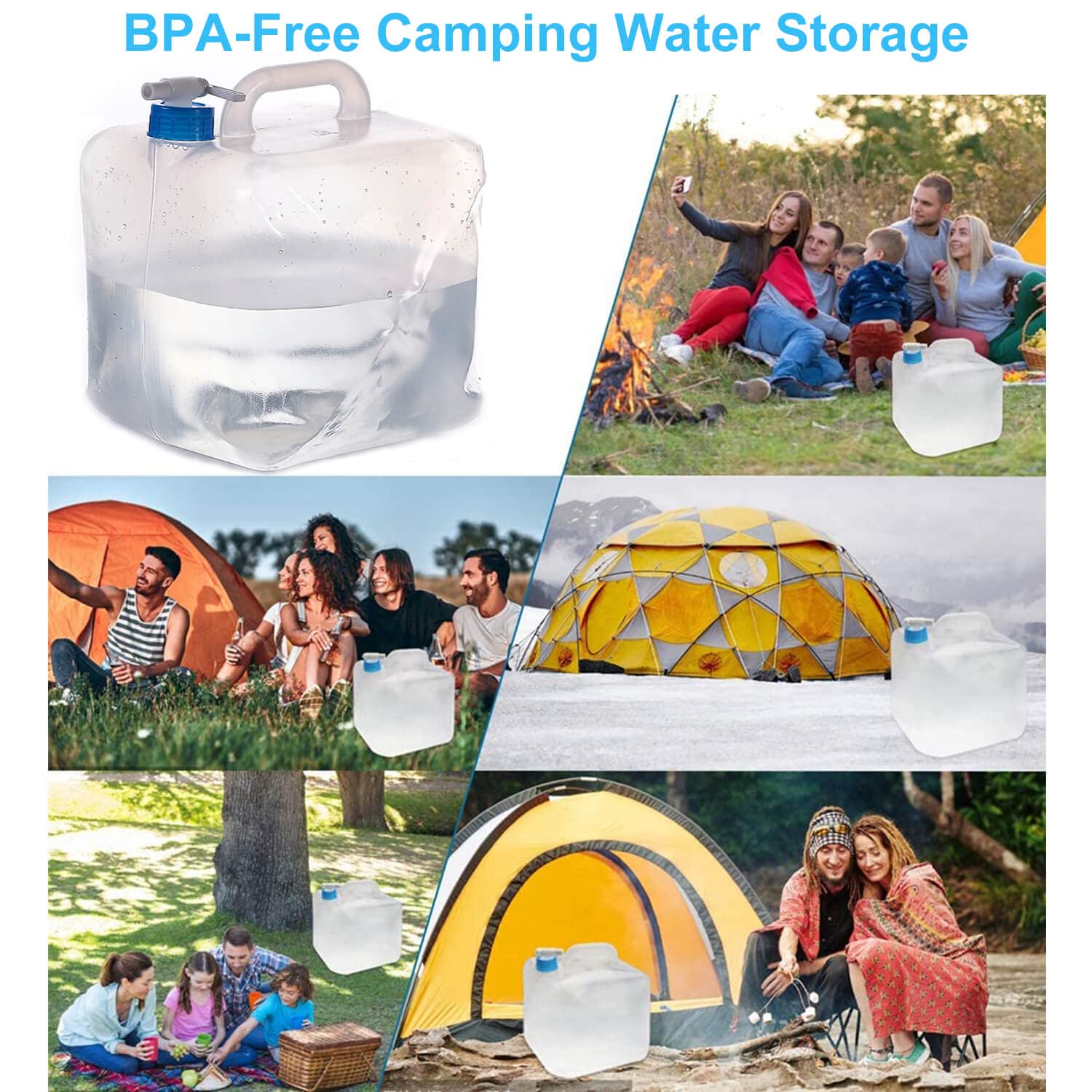 Lot De 4 Bidons D'eau Pliables 10 L – Robinet 360°, Sans BPA, Camping, Voyage, Secours