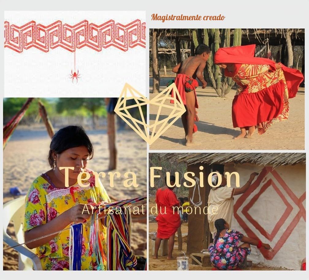 TERRA FUSION Bolso Wayuu hecho a mano | Bolsa Geo Medio | Bolsa Ética | Azul Rey, azul