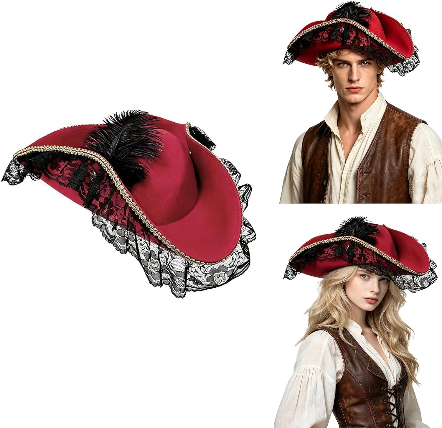 Pirate Hat Women Accessory Revolutionary History Theme Cap for Carnival Cosplay Costumes Woven