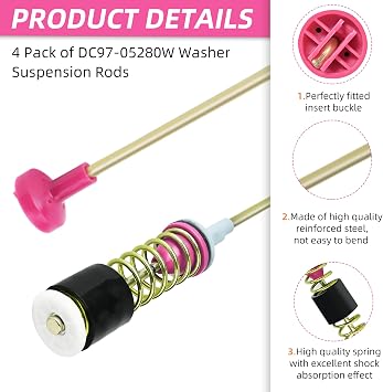 WA50R5200AW/US WA50R5400AV/US Suspension Rods Kits for Samsung Washer WA45T3200AW/A4,Replaces WA45M7050AW/A4 WA45T3400AV/A4 WA45N3050AW/A4 WA50T5300AC