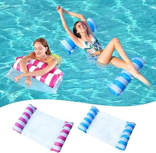 【2 Pack】 Premium Swimming Pool Float Hammock, Multi-Purpose Inflatable Hammock (Saddle, Lounge Chair, Hammock, Drifter) – 220lb Weight Capacity – 49.6" x 27.5"