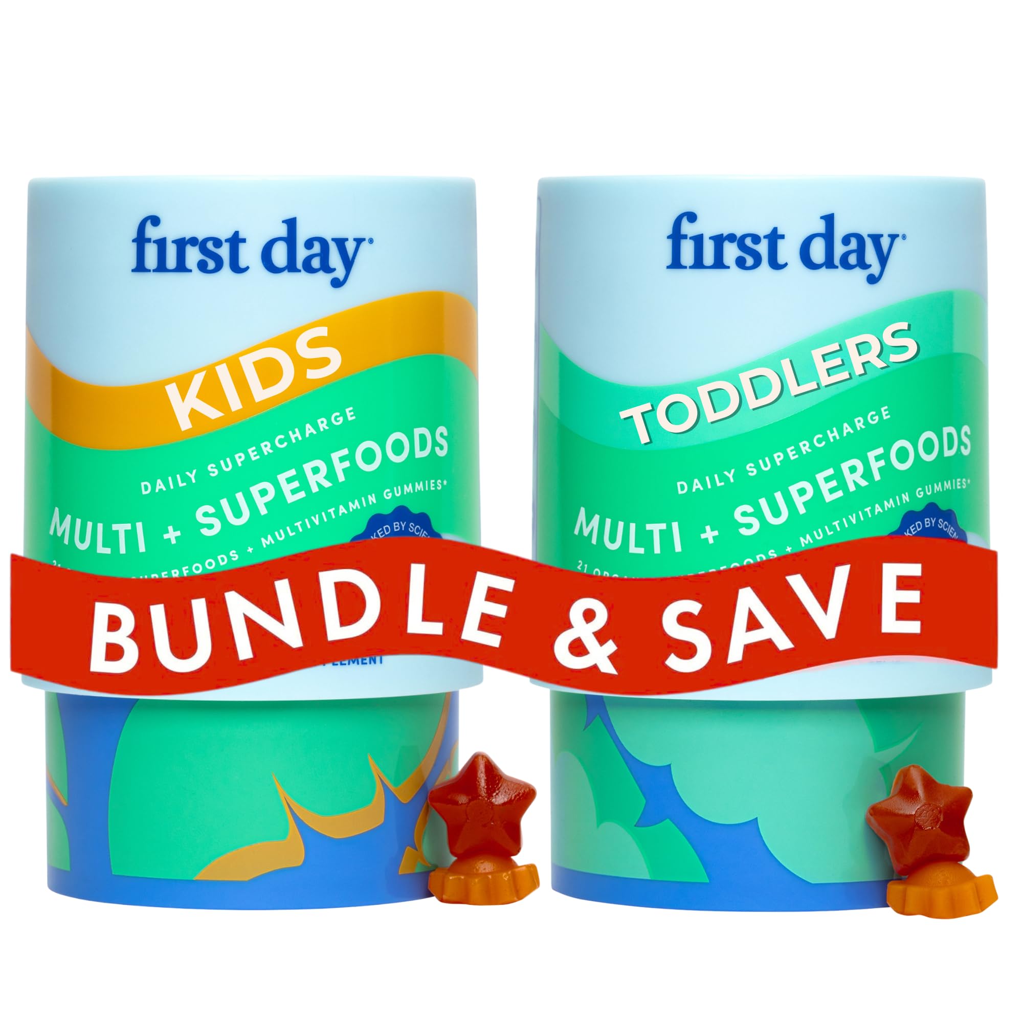 FIRST DAY Kids Multivitamin + Toddlers Multivitamin Gummies Bundle - 30 Day Supply