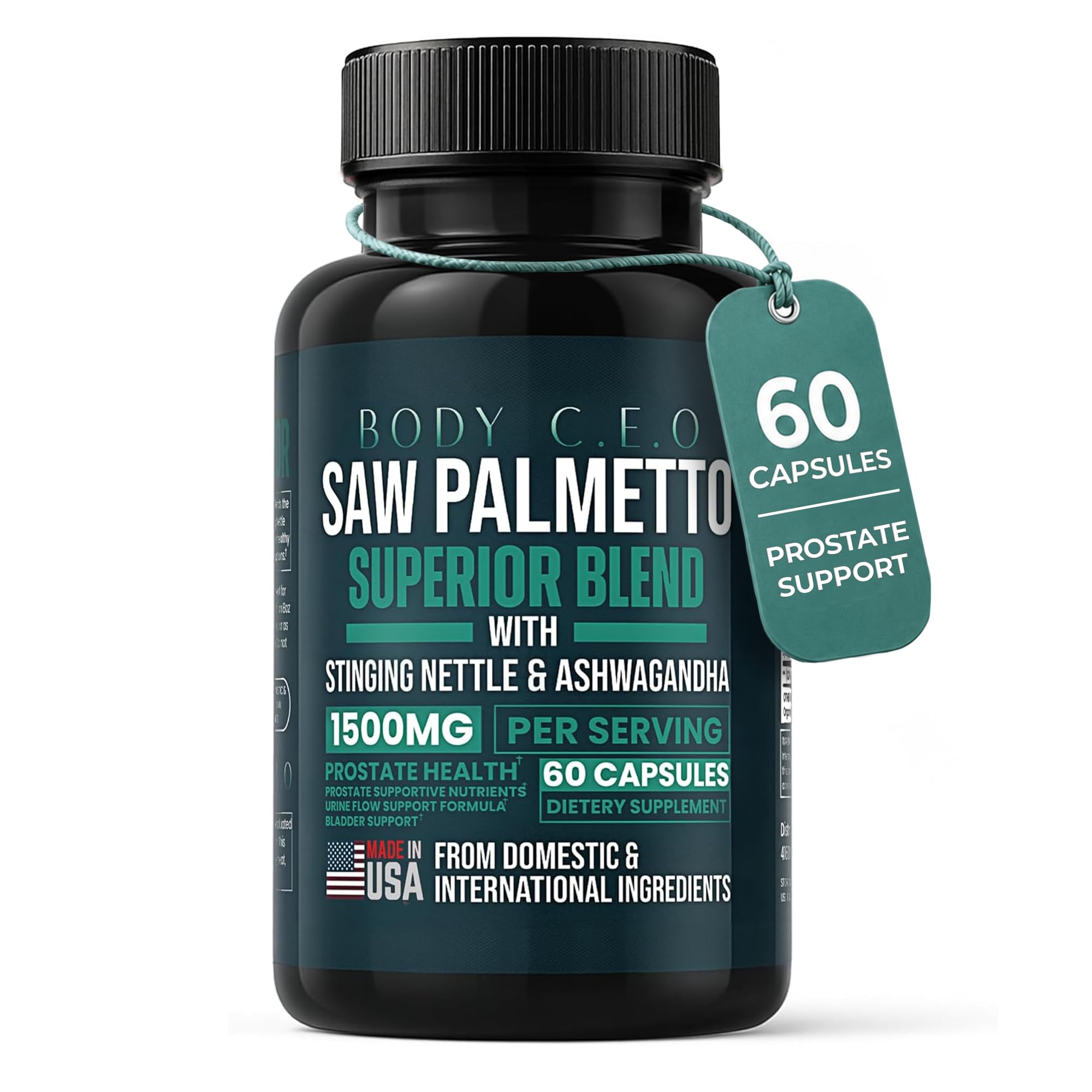 BODY C.E.O. Suplemento de Saw Palmetto para homens 1500 mg, 60 cápsulas