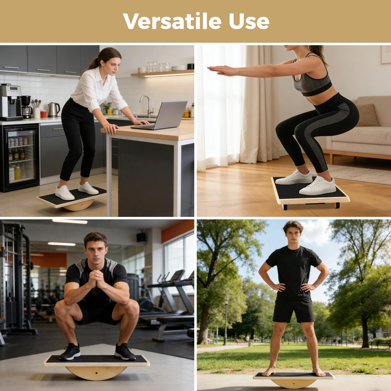 Balance Board, Wobble Board mit rutschhemmender Oberfläche und 15°-Neigung, mehrschichtiges Hartholz, 39,9 x 29,9 cm, Trainingsboard für Rumpf, Gleichgewicht, Dehnung und Übungen, auch für Reha