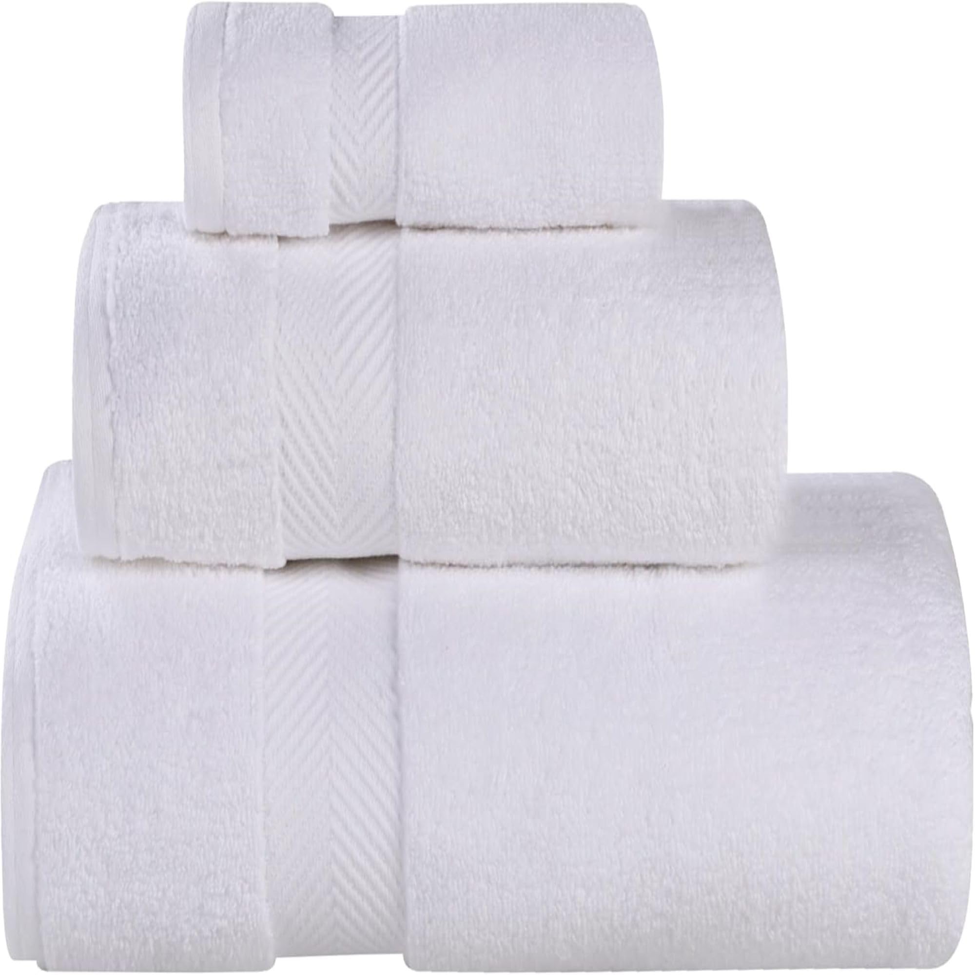 Superior Zero Twist 100% Cotton Towel Set, 3-Piece Set, Extra Soft Bath Towel, Face Towel and Hand Towel, Long-Staple Cotton Towels, White