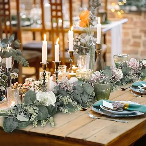 Vista 7 de FLORLAB 6.2 Ft Long Faux Eucalyptus Greenery - Wedding Arch Summer Decor - Lambs Ear & Magnolia Garland