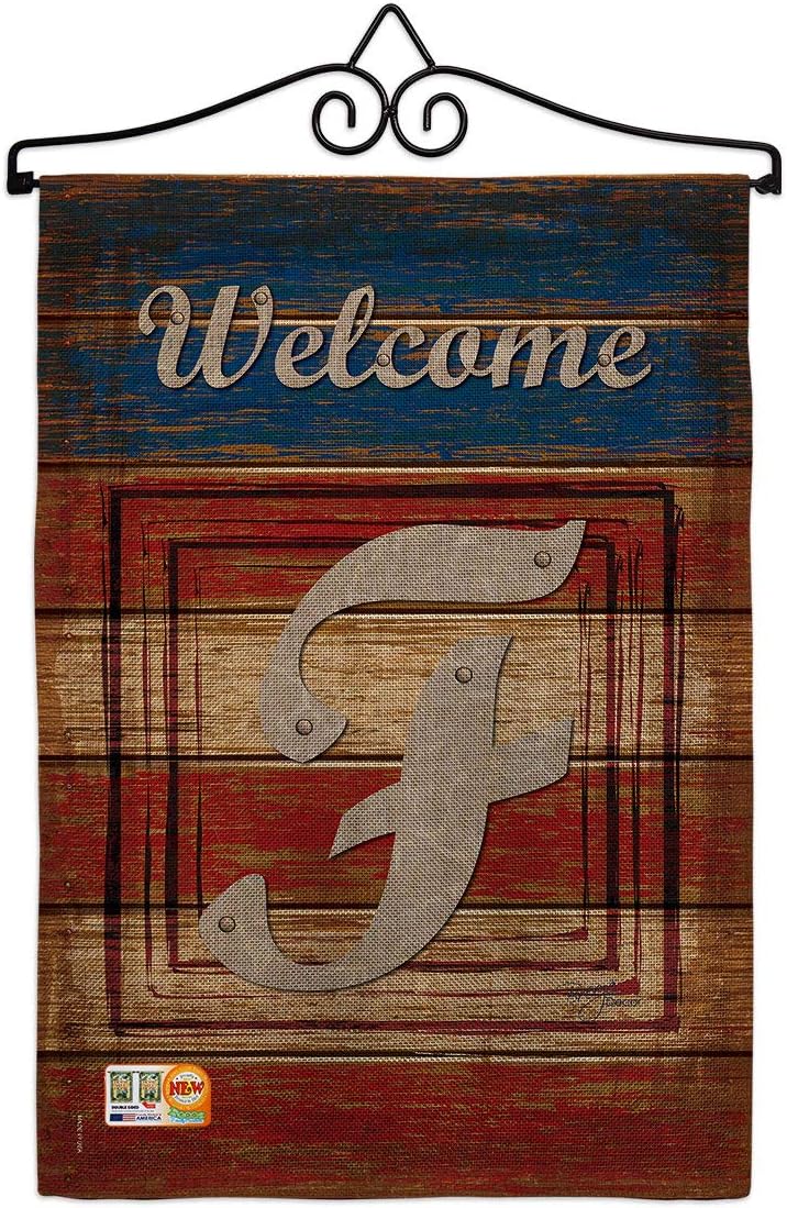 Patriotic F Initial Garden Flag Set Wall Holder Monogram Americana Star and Stripes Patriotism Independence Memorial United State American Small Gift Yard House Banner 13 X 18.5