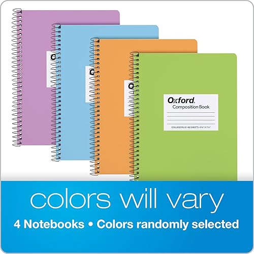 Miniatura 6 de Oxford Cuadernos de composición en espiral, paquete de 4, papel rayado universitario, 9-3/4 x 7-1/2 pulgadas, 80 hojas, cubiertas pastel surtidas