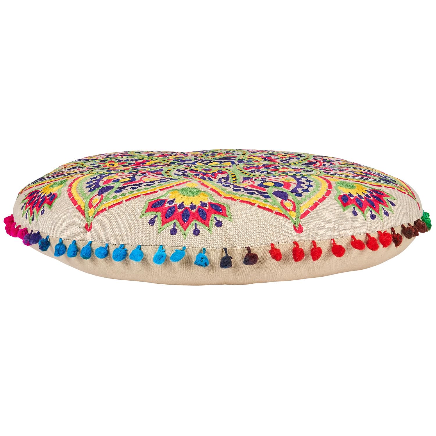 Boho Bodenkissen Hakika handgefertigt aus Baumwolle in Beige 55 cm