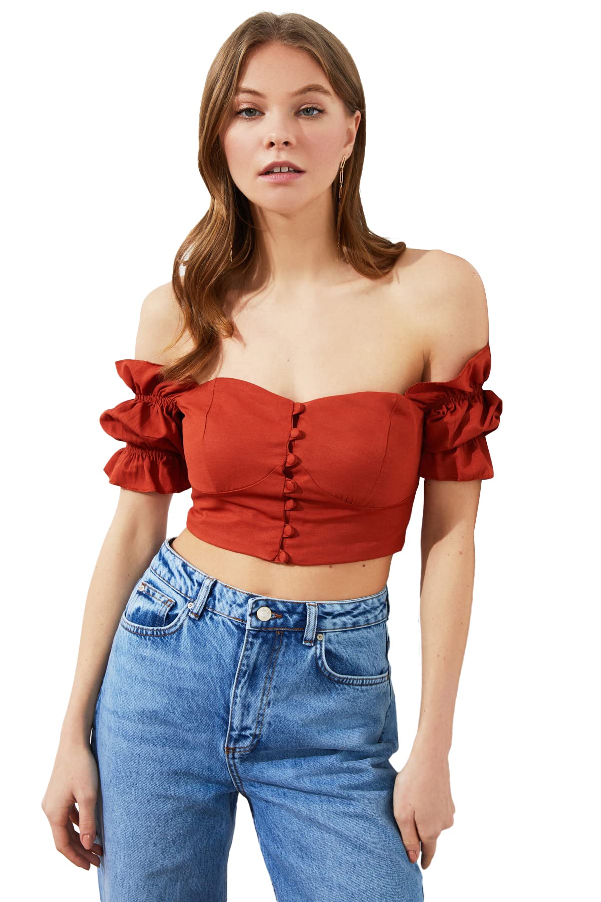 Trendyol Woman Regular fit Basic Carmen Collar Woven Blouses