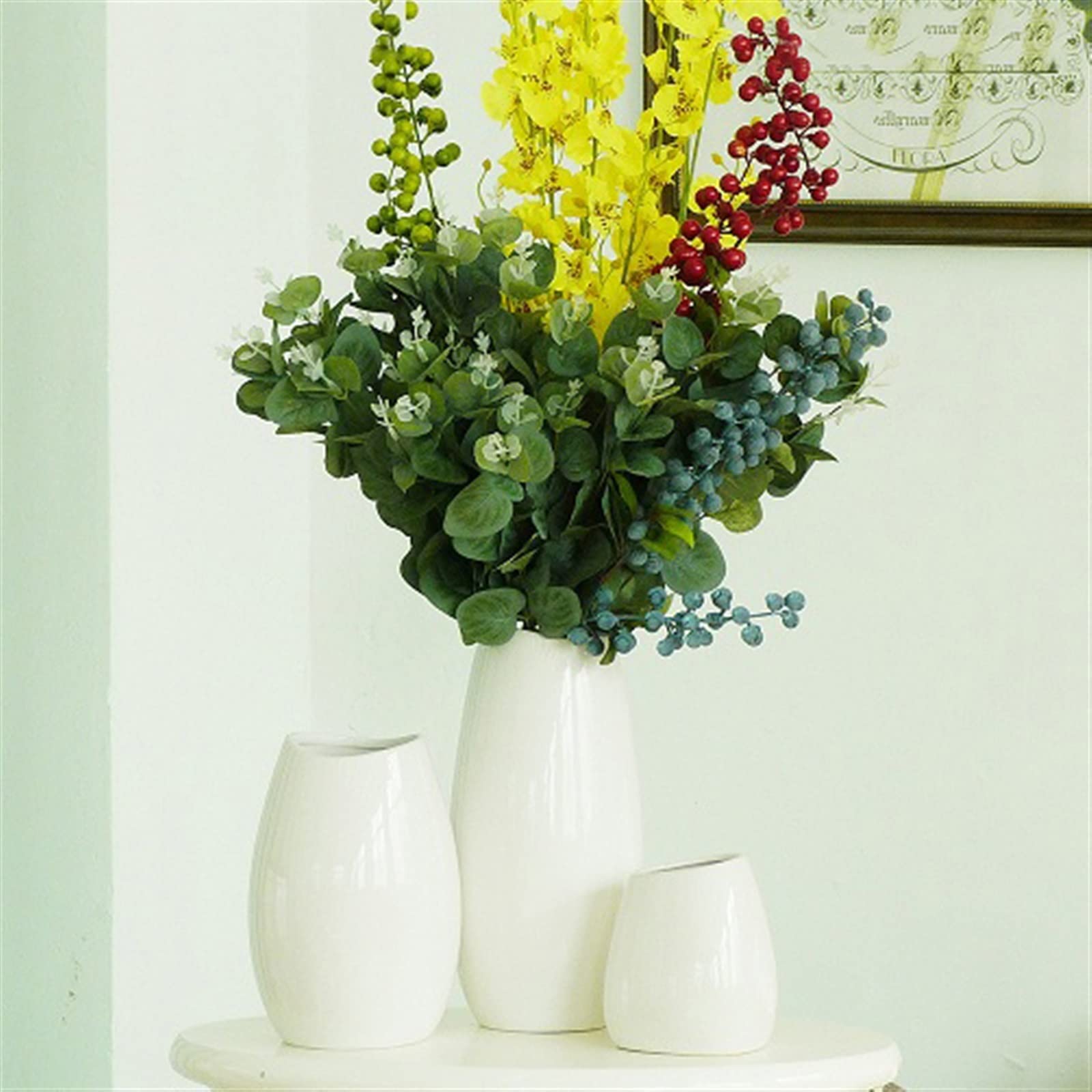 Jarrón Jarrones de cerámica pequeños Blancos Simples Arreglo Flores secas Mesa Decoración Mesa Cultura del Agua Flores Plantas Verdes Florero(Pequeño)