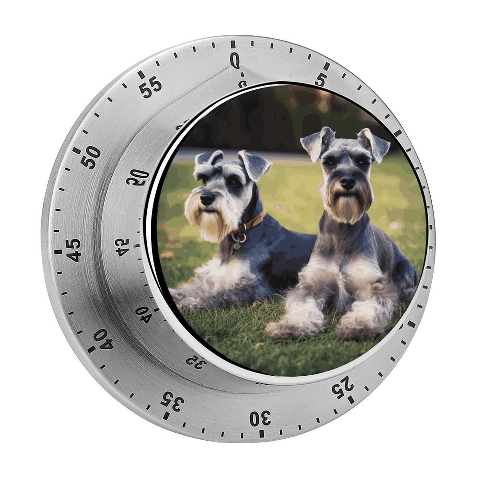 Adult Schnauzer Dogs Visual Timer with Loud Alarm 60-Minute Kitchen Timers Exquisite Stainless Steel Body - Mechanical Desk Timer Countdown Clock for Cooking Chef Clock