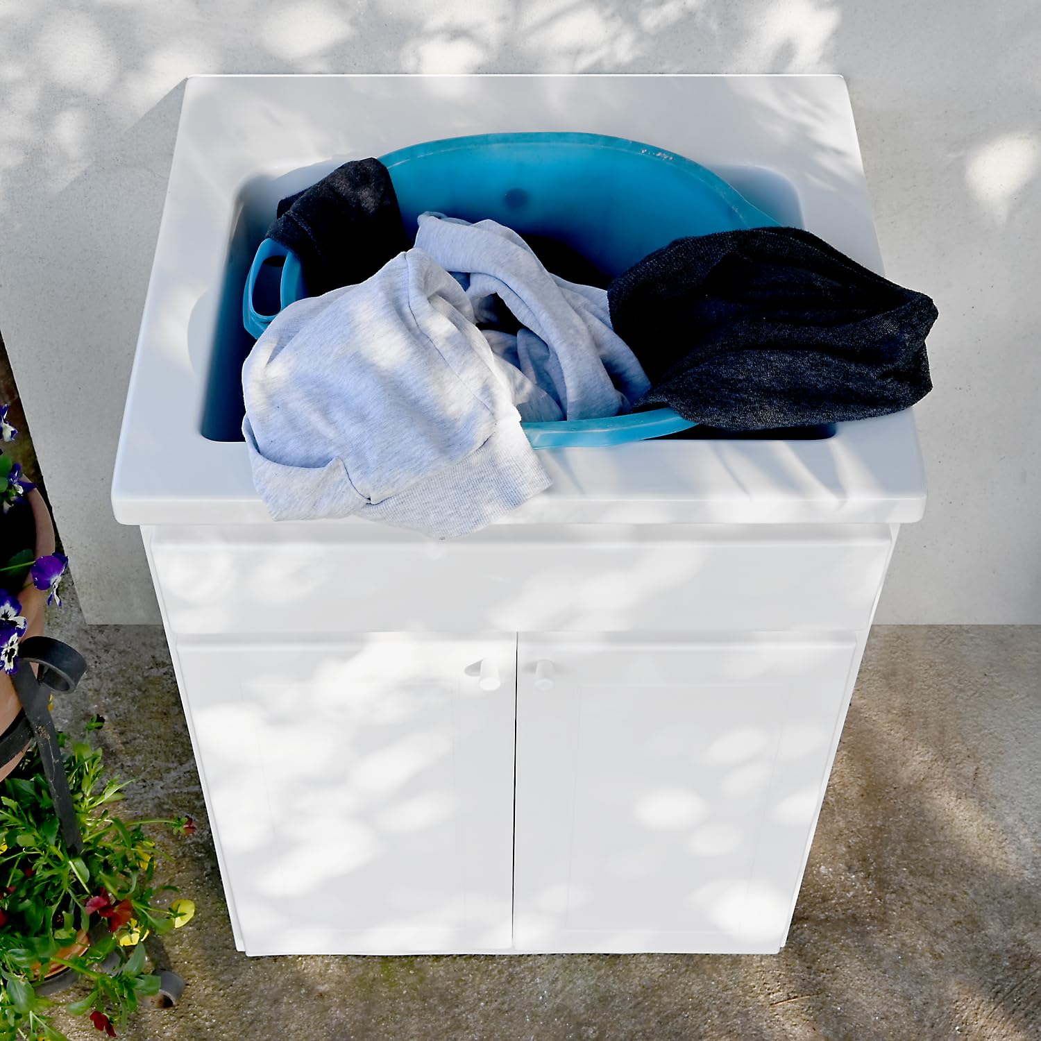 Lavatoio da Esterno con Mobiletto 60x50 YORK PLUS – Vasca in Ceramica Profonda 25 cm + Mobile in Resina – Made in Italy – Ideale per Giardino, Garage, Mare – Jo-Bagno.it