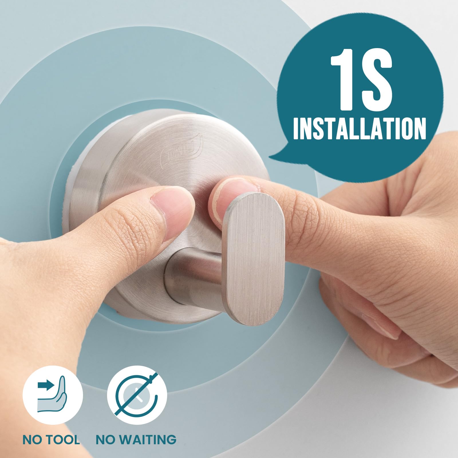 TAILI Bathroom Towel Hooks with Vacuum Suction Cups 2 Pack No Drilling, Stainless Steel - Image 3