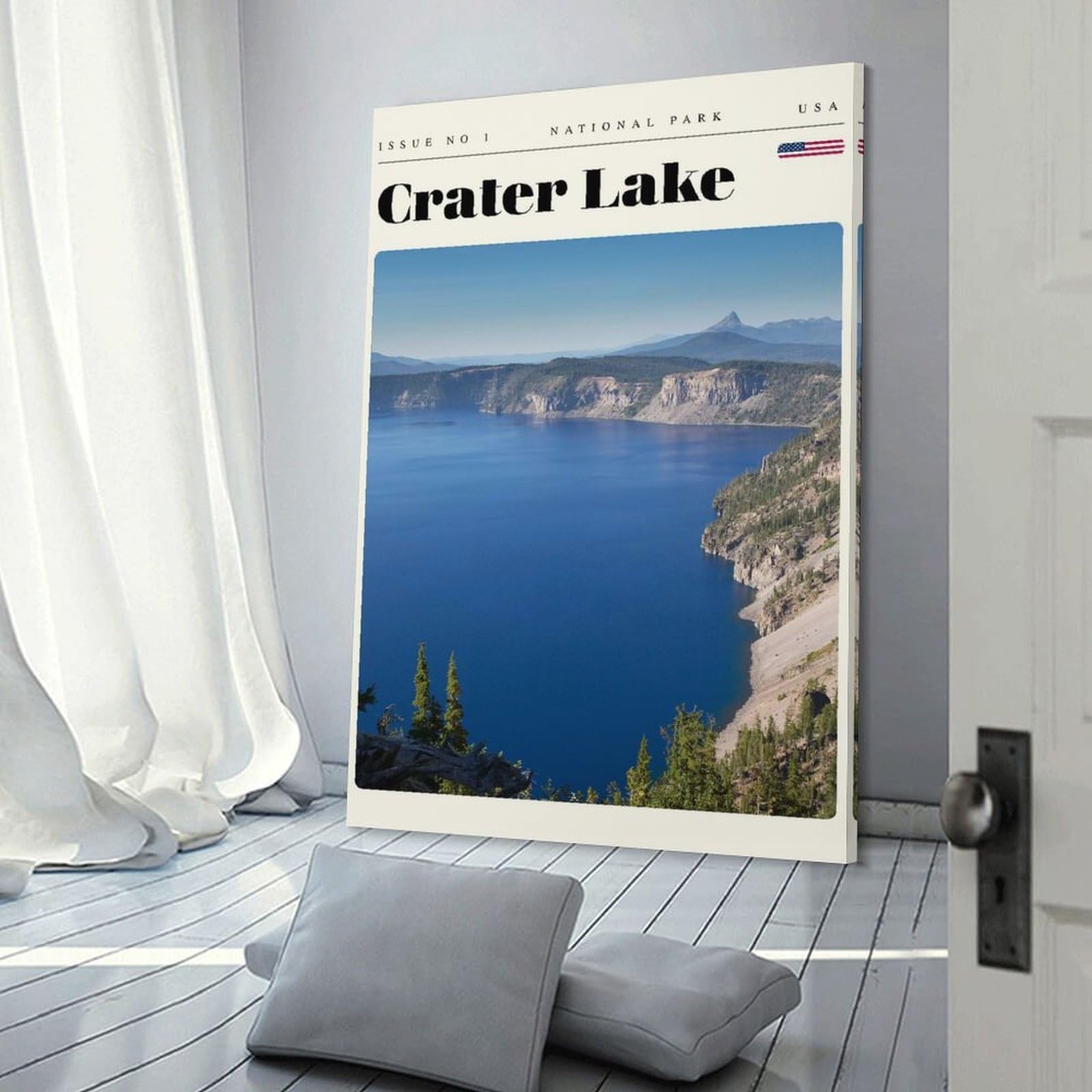 Junmoney Canvas Art Print Crater Lake National Park Travel Art, 24x36inch(60x90cm), for Gallery Wall Layouts in Home Or Office, A Versatile Canvas Print for Layering