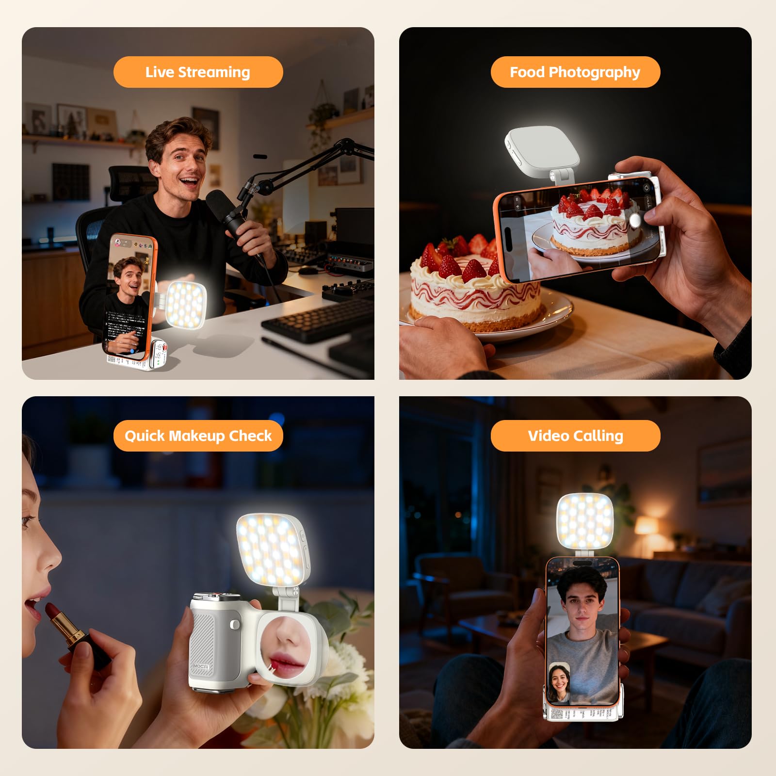 COMITOK MOCA iPhone Kameragriff mit Magnet-Licht & Spiegel, für iPhone 17 Pro, iOS 17 & iOS 18, Native Kamera, Abnehmbarer Fernbedienung, Schlüsselanhänger, Anti-Drop Magnetgriff zum Fotografieren