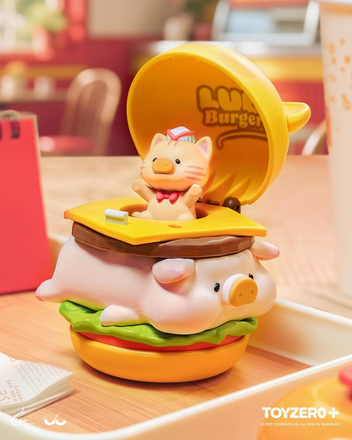 Lulu The Piggy Blind Box - Burger Express Movable Series Figurines Mystery Box Cute Animal Figures Collectibles Toys Home Desk Decorations Holiday Birthday Gifts, Whole Set