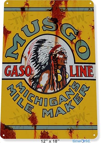Unoopler Letrero de estaño Musgo Gasolina Michigan's Oil Gas Garage Auto Shop Retro Metal Decor Tinworld B314 12" x 16" disponible en Yaxa Guatemala