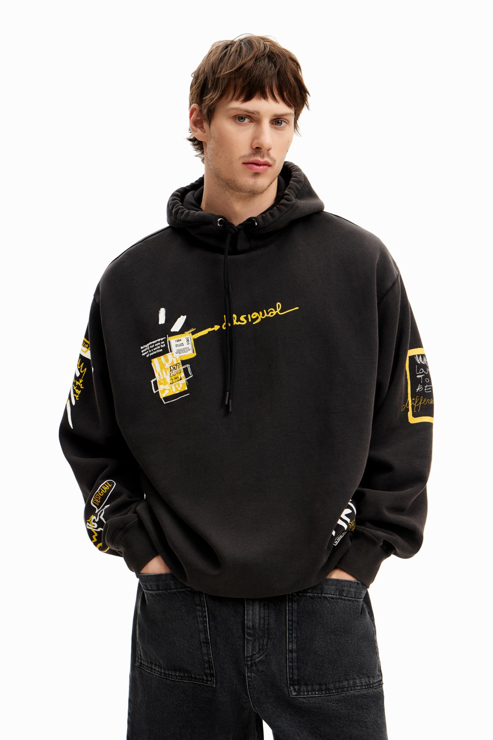 Desigual Sudadera de Manga Larga para Hombre, Negro, L