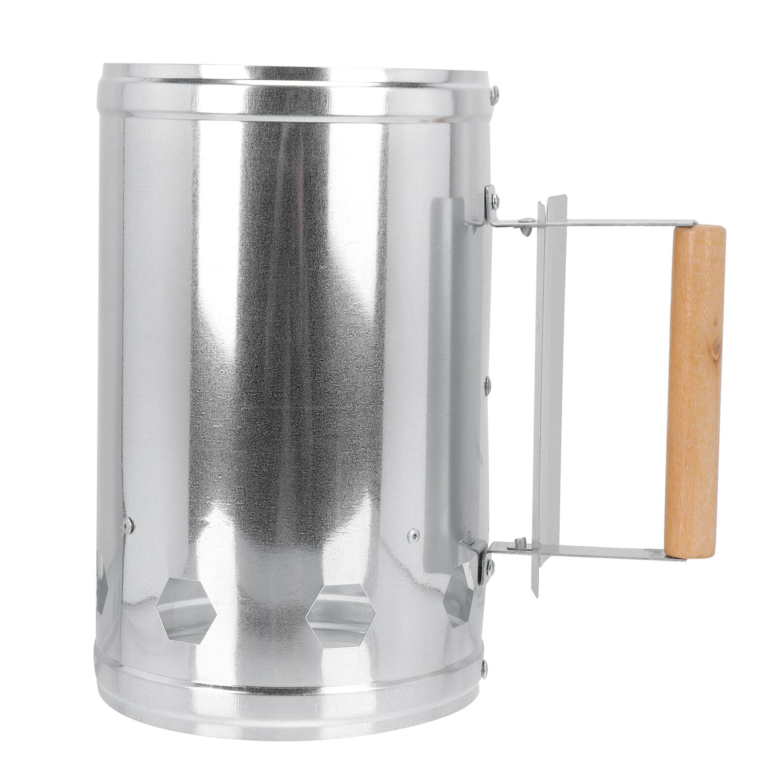 Secchio Accendifuoco Carbonella in Metallo Antiruggine con Manico in Legno Accensione Rapida per Barbecue Outdoor Campeggio e Picnic