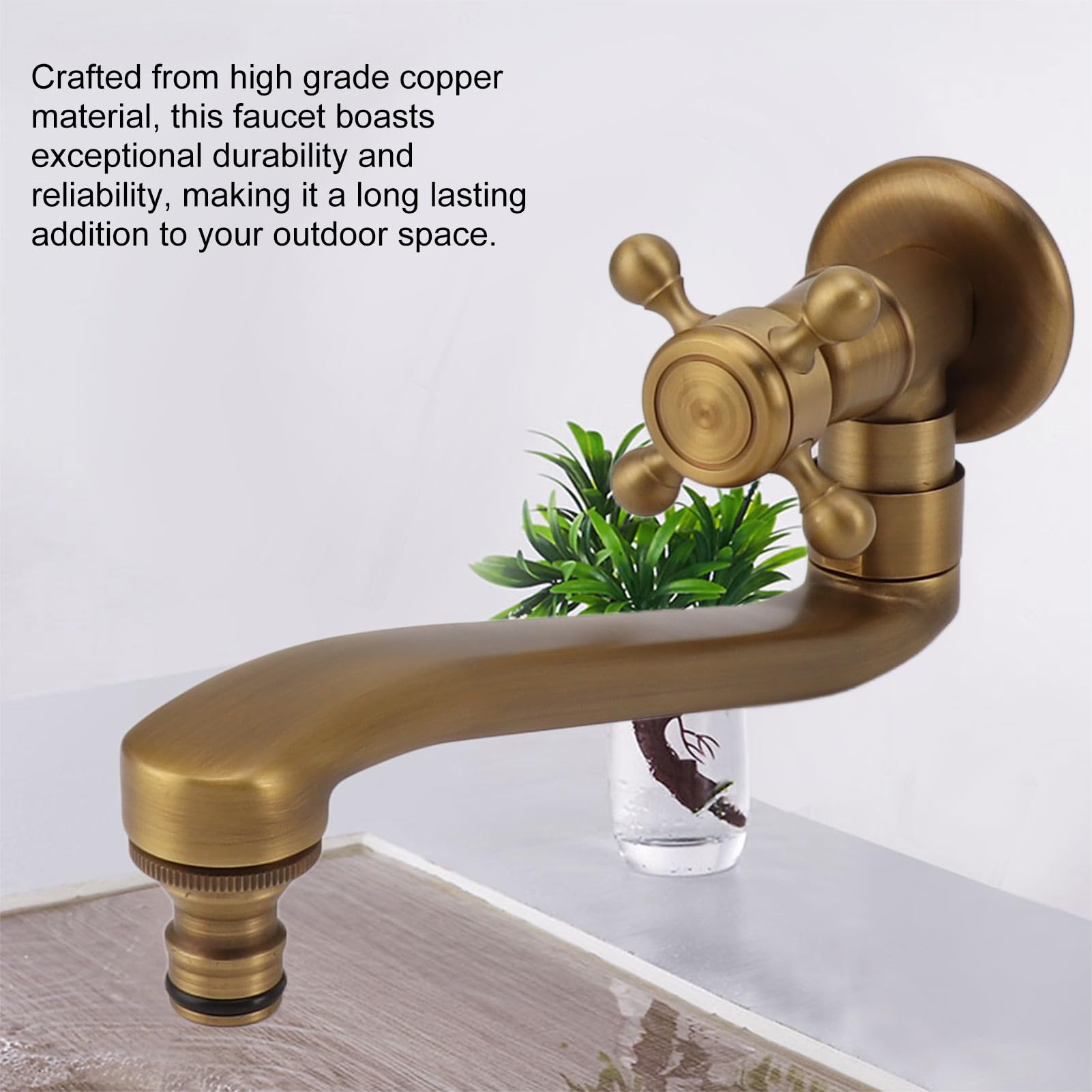Robinet de Jardin Antique avec Bec étendu, Robinet eau Mural Laiton Antigel | Robinet de Cuisine à Robinet Froid, Robinet de Lavabo de Salle de Bains pour Douche Extérieure 21,8 cm, Langue Acérée