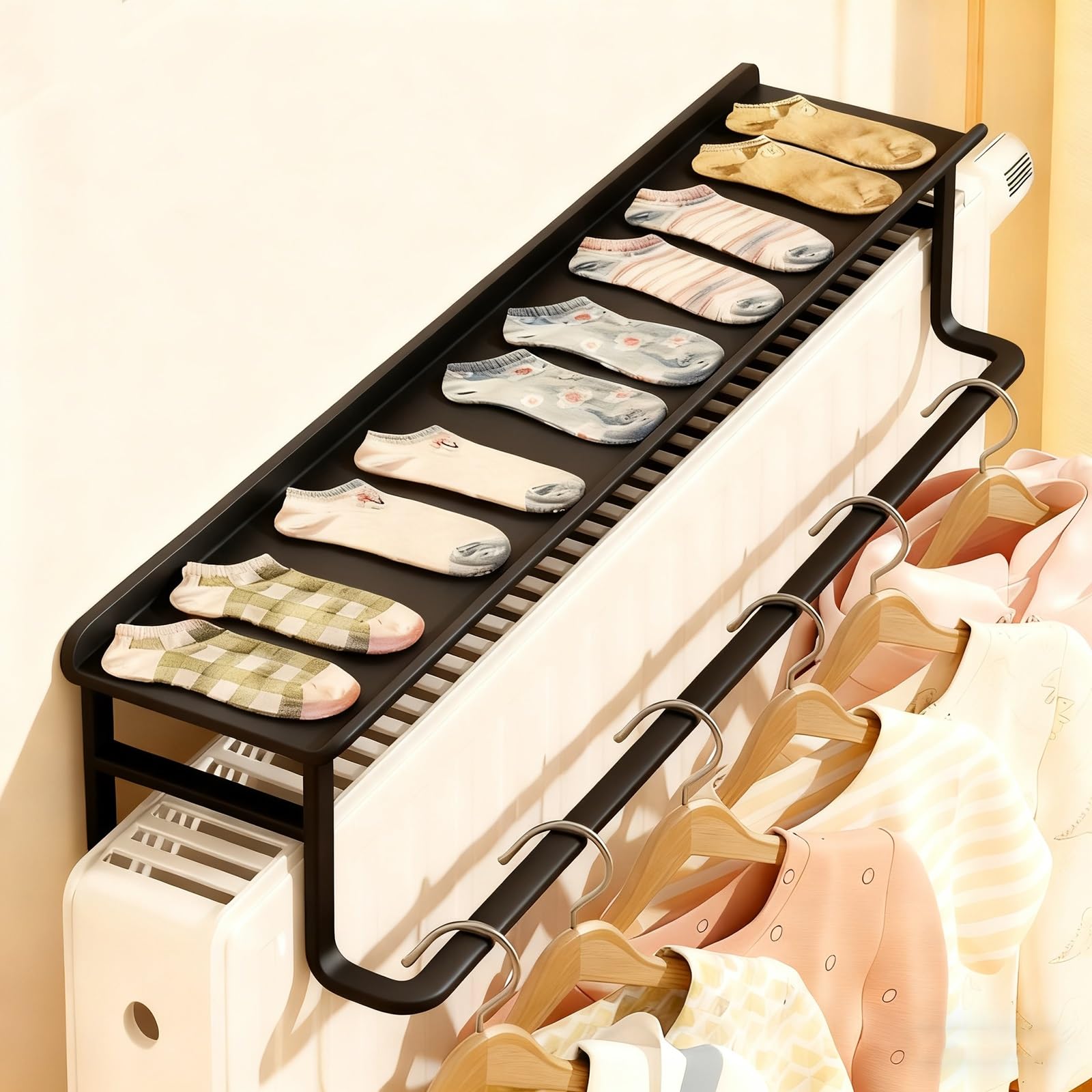 Estante Flotante metálico para radiador con Soporte para toallero, no Requiere taladrar, Estante de 14 cm con Soportes para oficinas en casa.