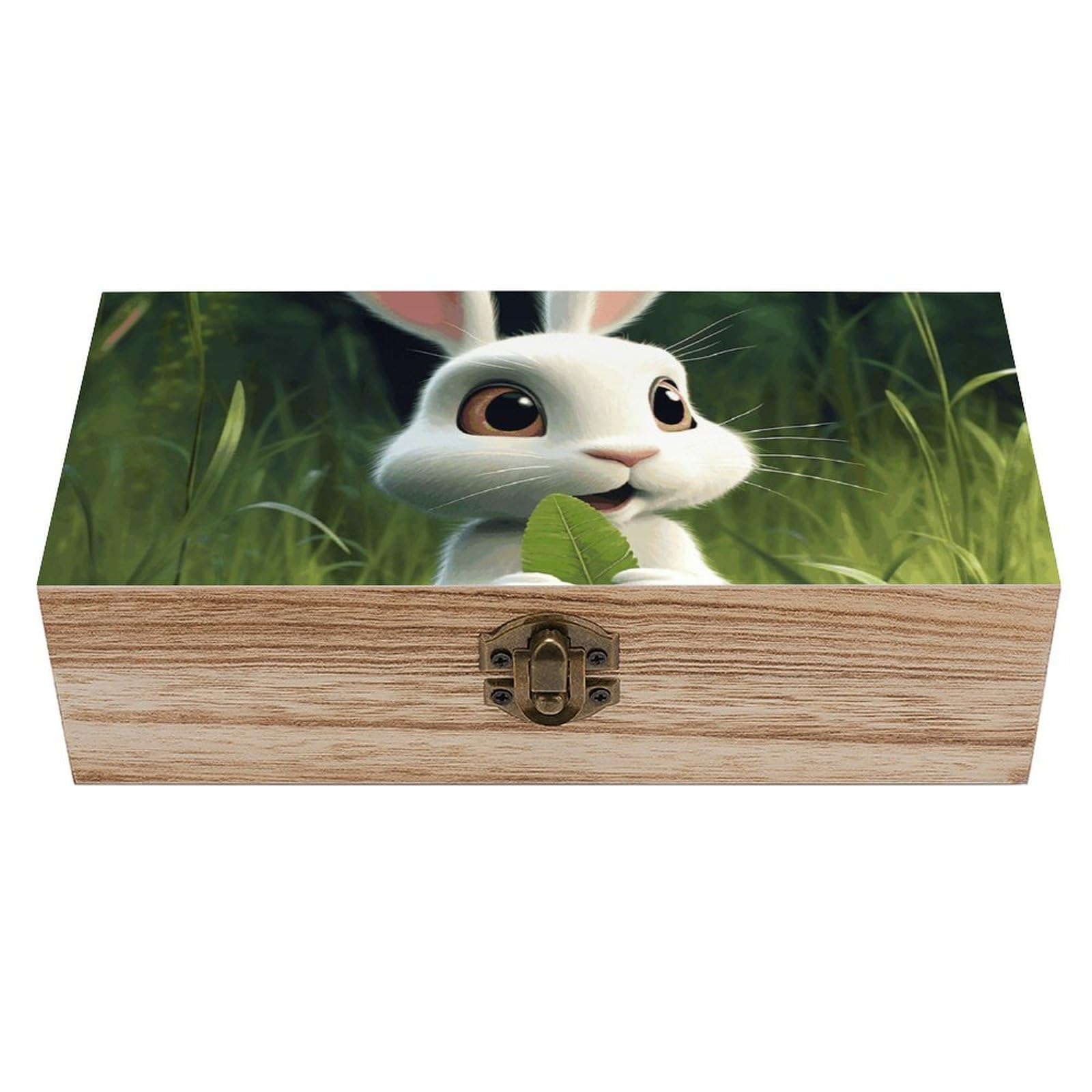 Boîte à souvenirs en bois motif lapin blanc, le cadeau idéal pour stocker les bijoux