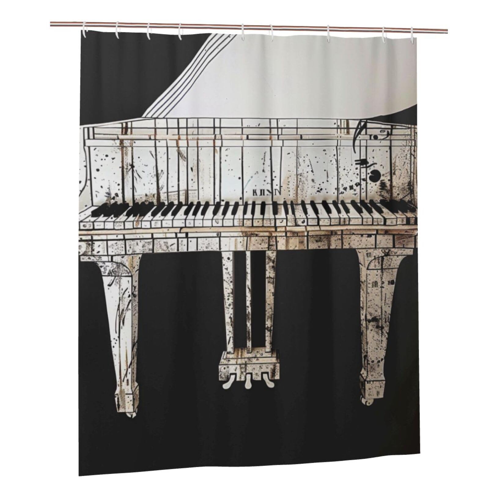 BWWHCCTI Piano Printed Shower Curtain With 12 Plastic Hooks Opaque Quick Drying Waterproof Shower Curtains Sets For Bathroom 152x183 Cm