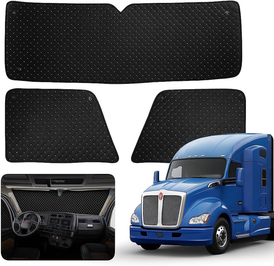 Sun Shield – 3-Layer Insulated Blackout Window Cover – Compatible with Kenworth T680 Semi Truck – Heat & UV Protection, Enhanced Privacy, Easy Install & Removal for Cab Interior Comfort