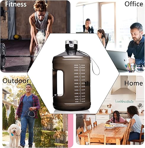 Miniatura 6 de SLUXKE Botella de agua grande de galón con asa, botella de agua deportiva de 128 onzas a prueba de fugas, sin BPA, con marcador de tiempo