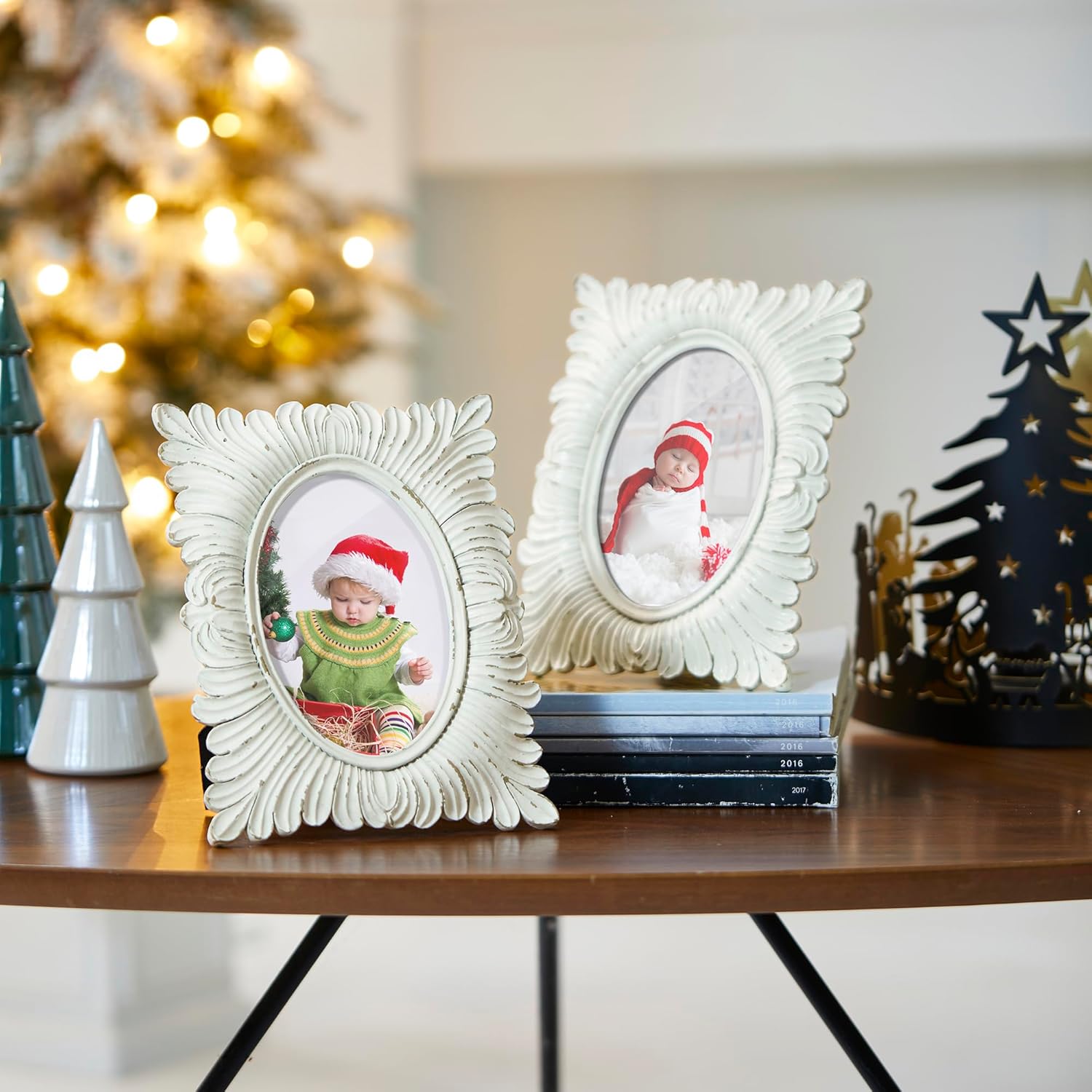 Glitzhome Picture Frame Set of 4, 4x6 Black Honeycomb Resin Tabletop Picture Frame, HD Glass Front, Wall Hanging Display Home Office Decor