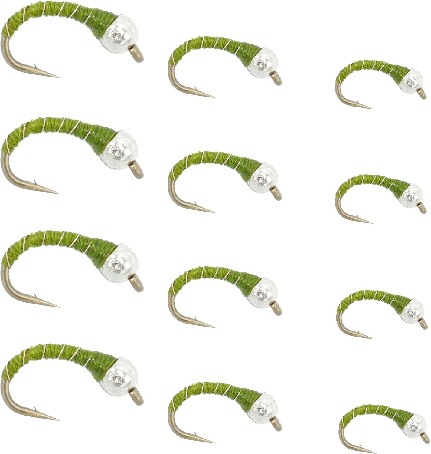 The Fly Fishing Place Olive Zebra Midge - Silver Bead Head - 1 Dozen - 4 Each of 3 Sizes 14, 16, 18 - Tailwater and Lake Fly Fishing Flies Assortment