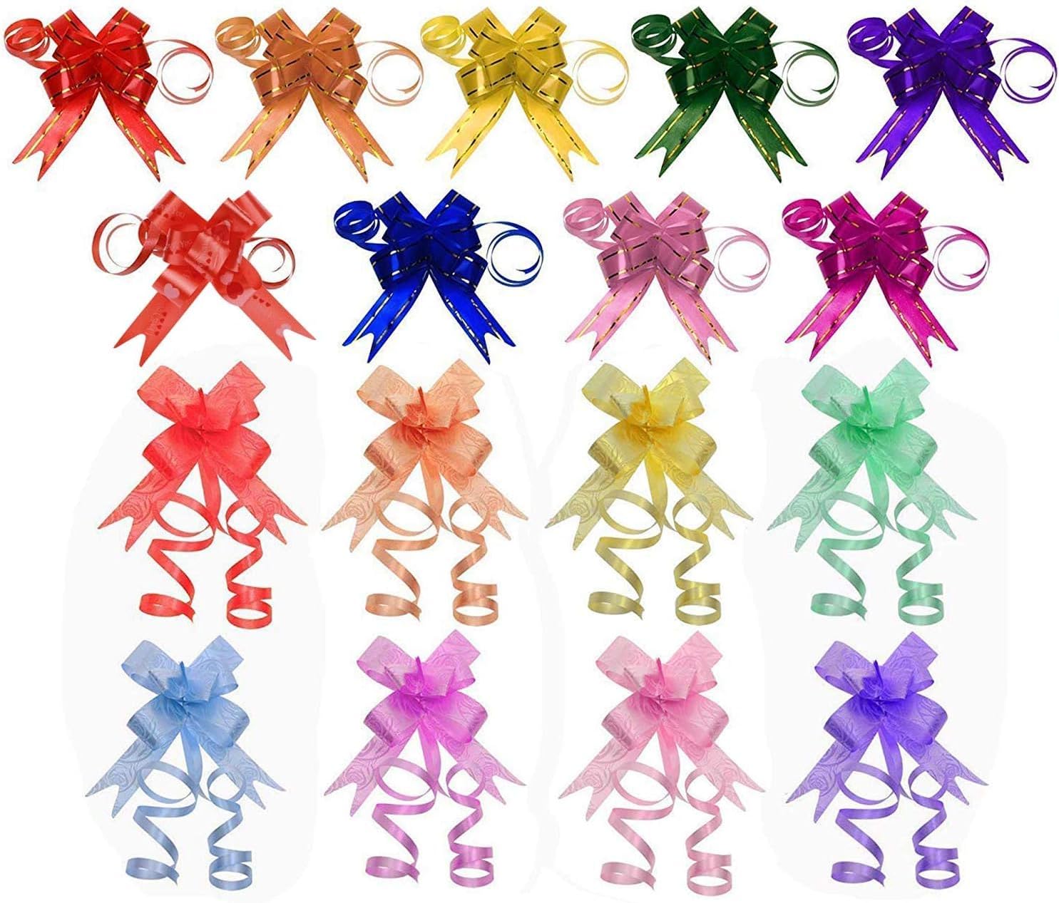 VRB Dec 50Pcs Large Size Organza Pull ribbion Bow Flower Ribbon for Gift Wrap & Wedding Decoration Gift,Ribbon for Gift Wrapping,Gift Ribbons for Packing,Gift Packing. (50 Pcs Multicolor)