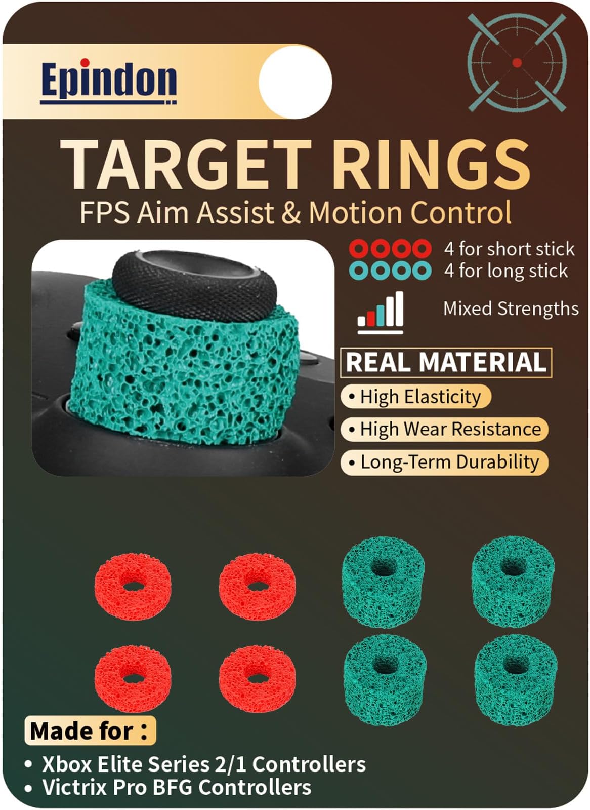 Target Rings | FPS Aim Assist Precision Motion Control | Made for Xbox Elite Series 2/1, Victrix Pro BFG Controllers(Green for Long Stick,Red for Short Stick) 8-Pack