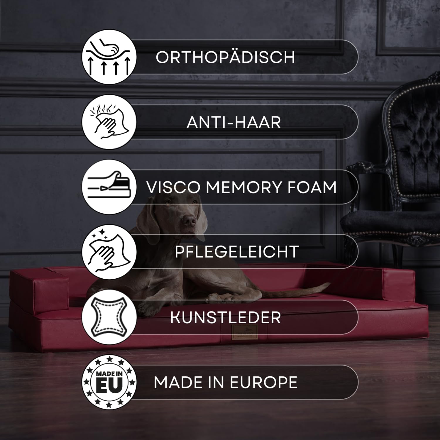 tierlando® Orthopädisches Hundesofa Gibson aus Kunstleder mit Visco-Matratze, kubisches Design, gelenkschonende Hundelounge mit Rutschfester Unterseite Größe: 80x60cm | Farbe: 03 Schwarz
