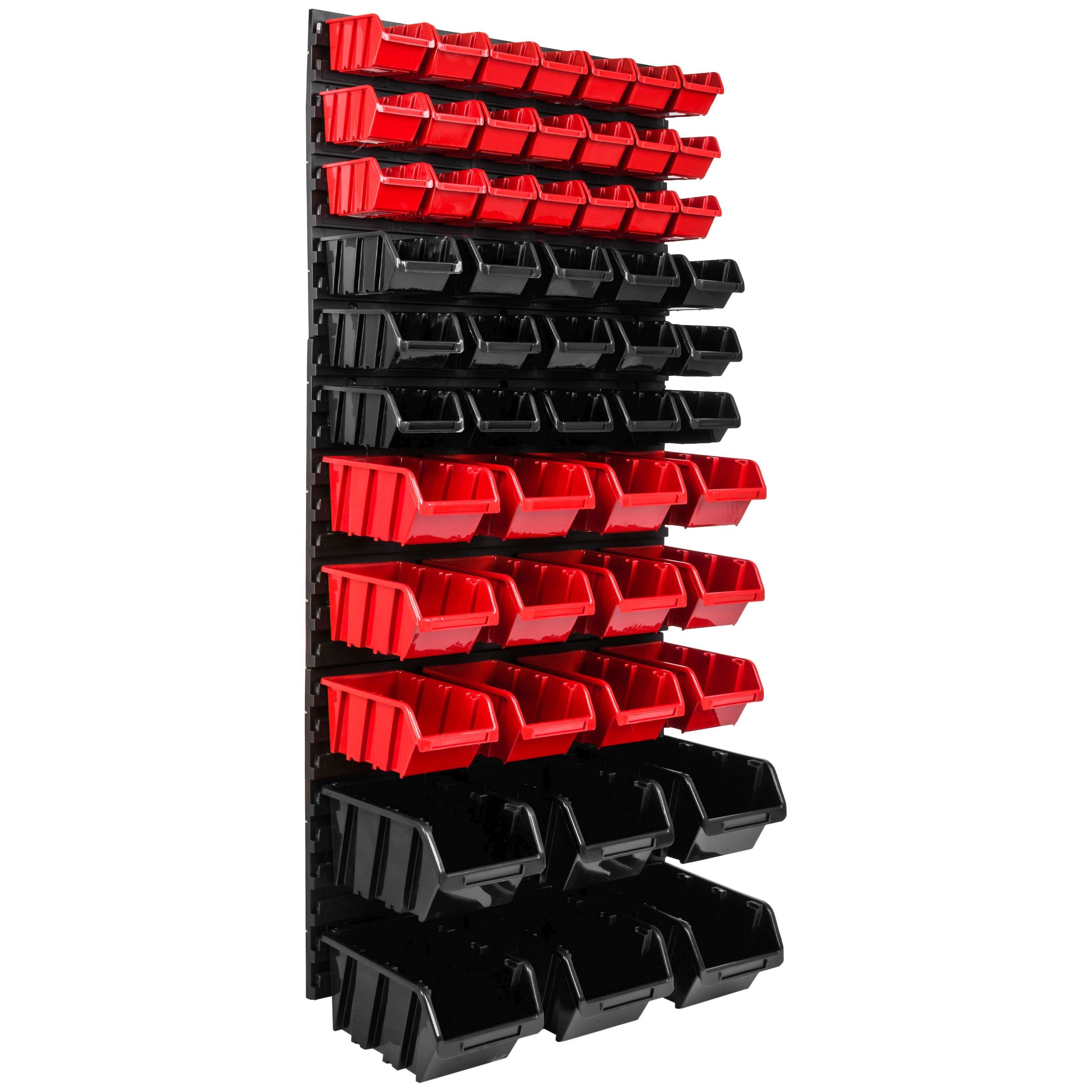 SimpleThing Sistema de almacenamiento para taller, 57 x 116 cm, 54 unidades, estantería de pared con cajas apilables, placas de pared extrafuertes, estantería para herramientas, estantería de