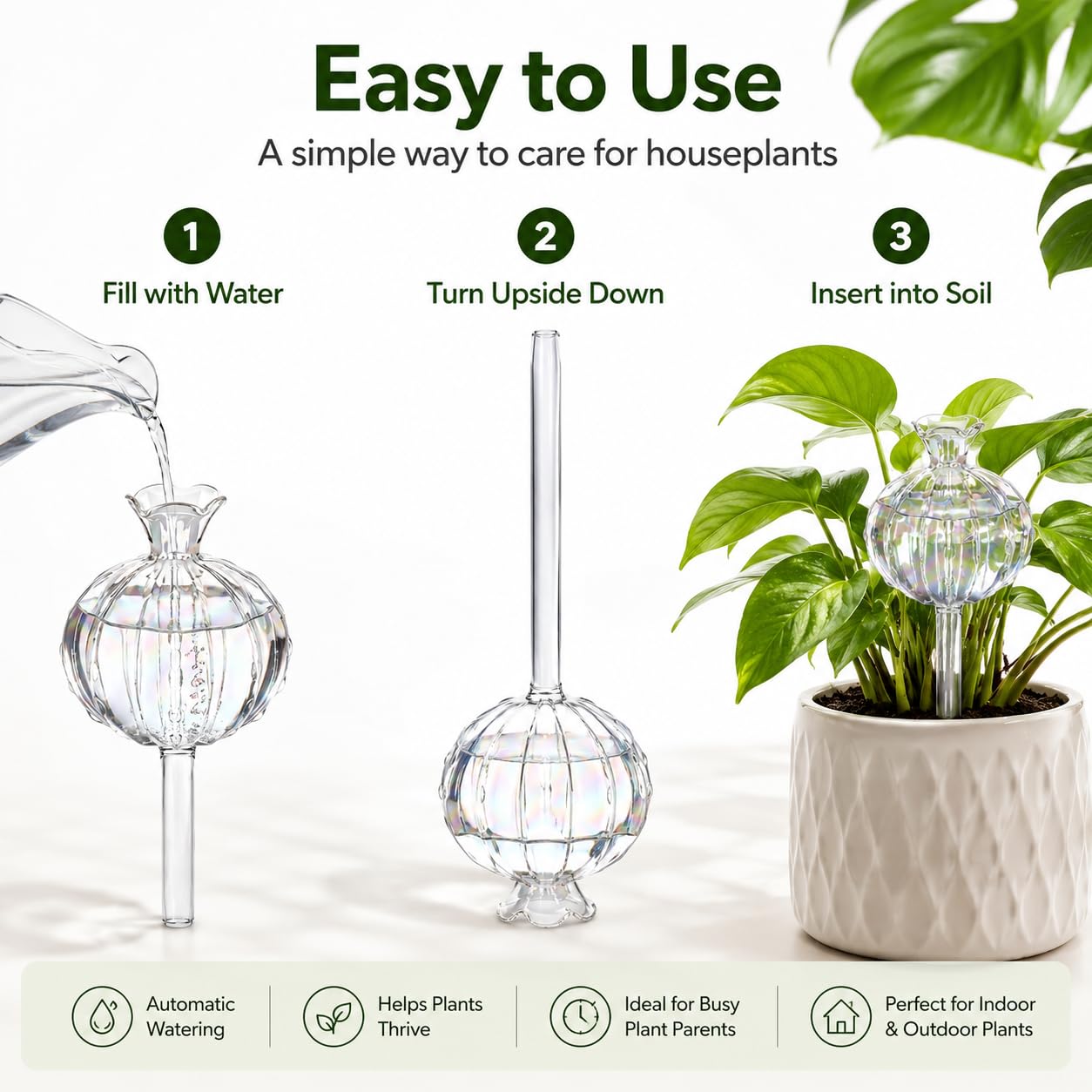 Lot de 6 globes d'arrosage en verre en forme de cactus - Piquets d'arrosage automatique en borosilicate - Ampoules d'irrigation automatique pour plantes en pot d'intérieur et d'extérieur - Outil