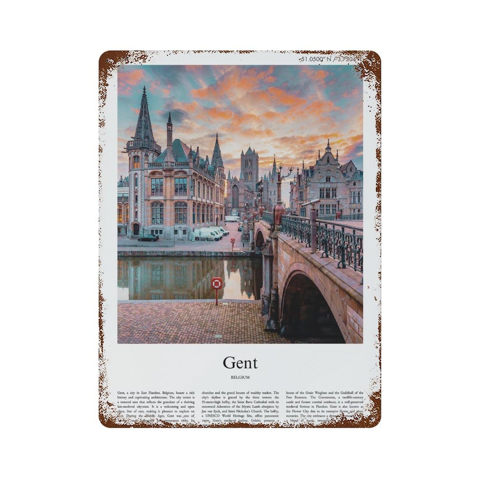 xiaoxiaoshen Gent Belgium City Scenery Wall Decor Art Metal Tin Poster Modern Home Decor Art Home Bar Shop Decorations Vintage Sign 40x30cm
