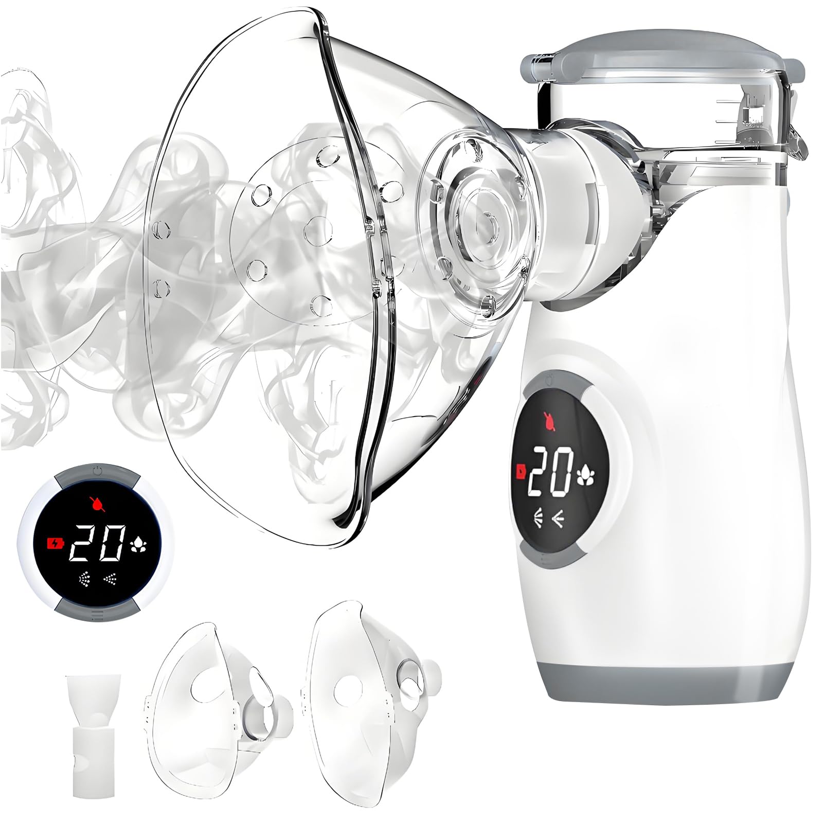 Medical Grade Nebulizer for Adults Kids Home Travel Use, Portable Handheld Nebulizer with Intuitive LED Interface and Easy to Use, Low-Noise Design with Auto-Cleaning Function.
