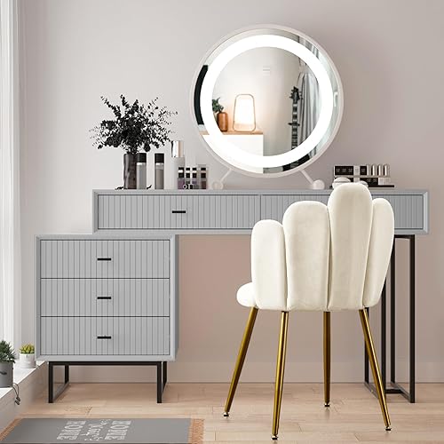 Miniatura 3 de Vanity Chair for Makeup Room - Midcentury Modern Accent Chair for Living Room Bedroom, Makeup Chair with Back Support Velvet Chair with Gold Legs