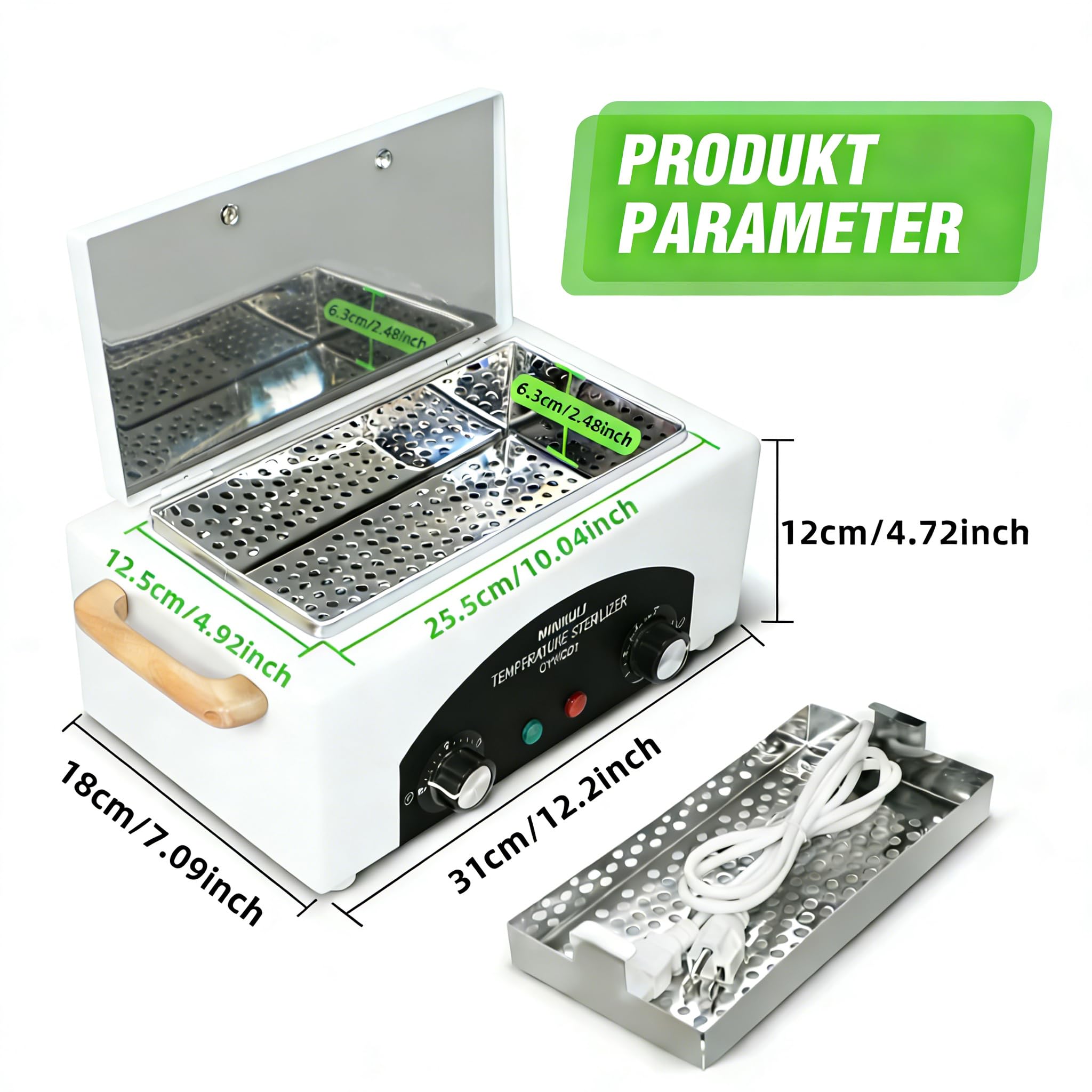 Heißluftsterilisator 1,5L 300W, Trockene Hitze Sterilisatoren für Nagelwerkzeuge 200°C mit Timer & Kontrollleuchte, Hochtemperatur Desinfektionsgerät für Metall Nagelwerkzeuge im Nagelstudio