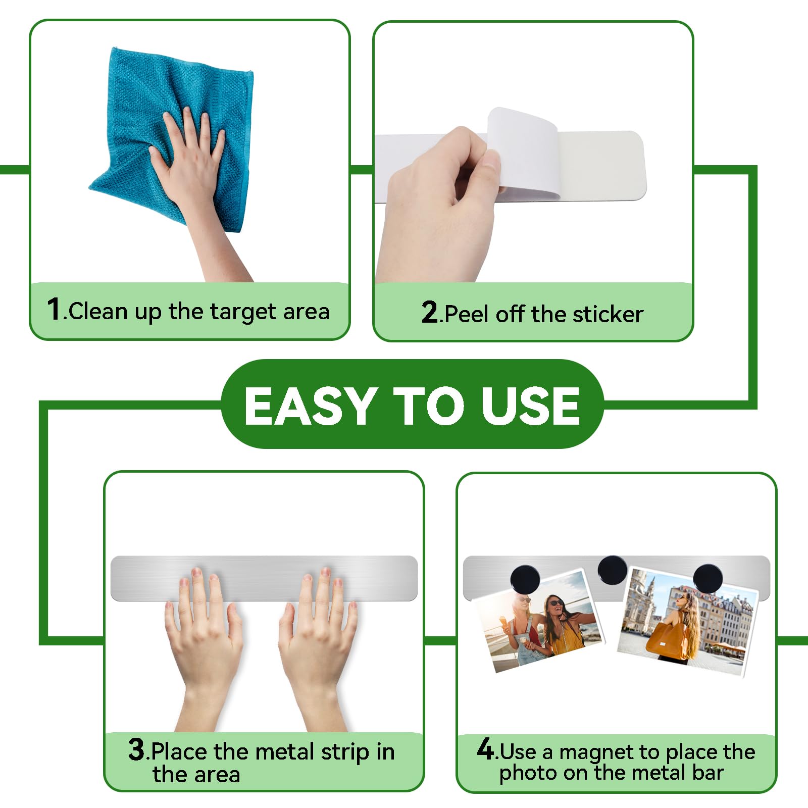 15 Piece Magnetic Strip Board Set - Adhesive Memo Board With Colorful Magnets