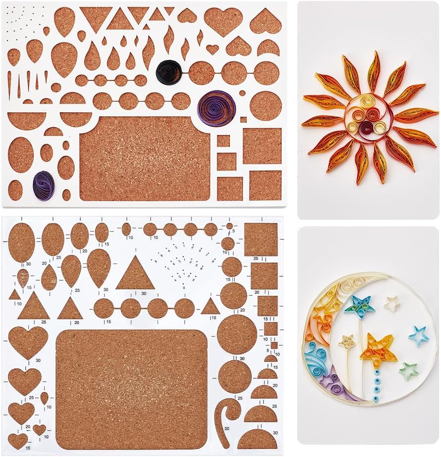 WEBEEDY 2 Styles New Quilling Template Board White Paper Quilling Template Board Plastic Quilling Design Cork Backed Board Work Various Shapes Board Quilling Tools Accessories for DIY Paper Strips