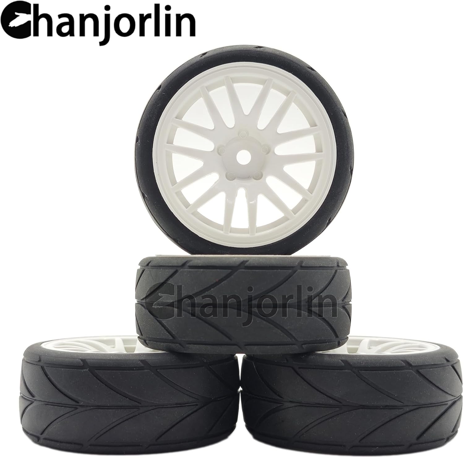 RC 1/10 On Road Touring Tires & Wheels 12mm Hex Hard Plastic Rims OD 65mm Street Racing Tyre for 1:10 1/12 Rally Drift Car Tamiya TT01 TT02 Traxxas XV02 XV01 HPI KYOSHO PTG2 4PCS (White)