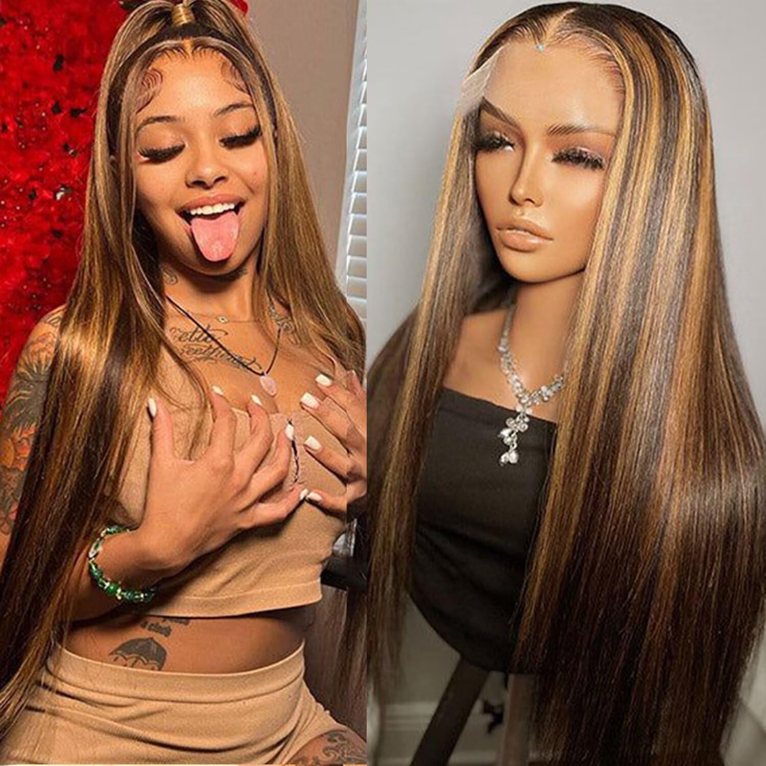 Lemoda Outlet Deal 28Inch Highlight Straight Human Hair Lace Front Wigs 13x4 Ombre 4/27 Lace Frontal Wig 12A 180 Density Virgin Human Hair Wigs Pre