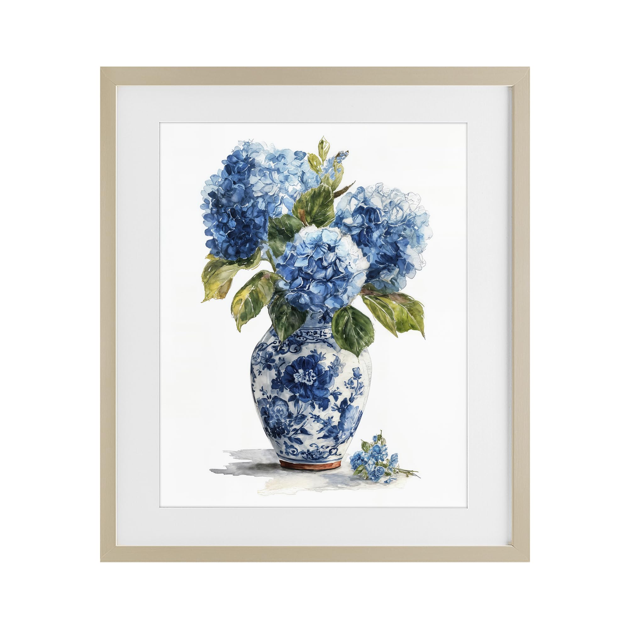 Stupell Industries 'Porcelain Vase with Hydrangea Bouquet', Framed Print Under Glass, Brown, 17 x 21 Inches, Easy to Hang and Sturdy, Made in USA, by Imagine It Images