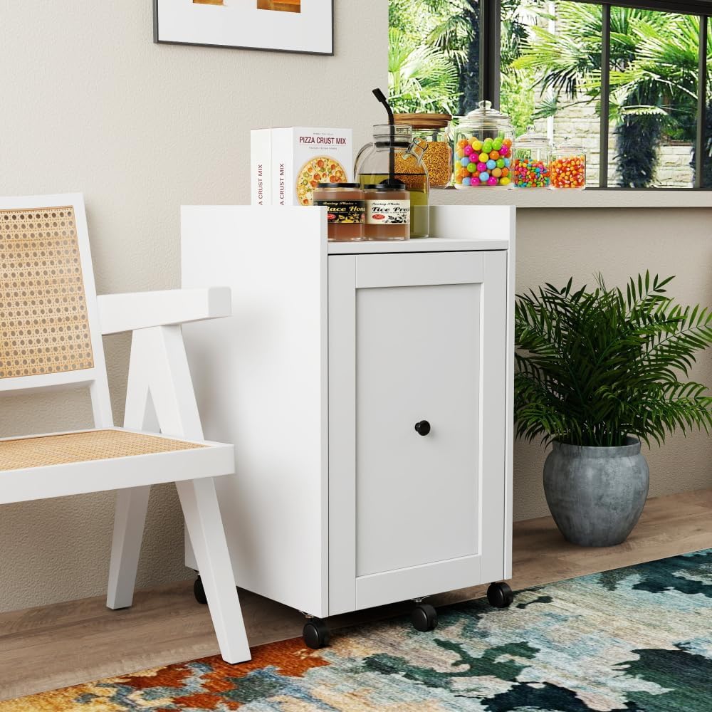 7 Tier Multi-Functional Pull-Out Multi-Tier Storage Single-Sided Open Shelf for Kitchen, Living Room & Narrow Spaces (White + Particle Board+MDF-6)