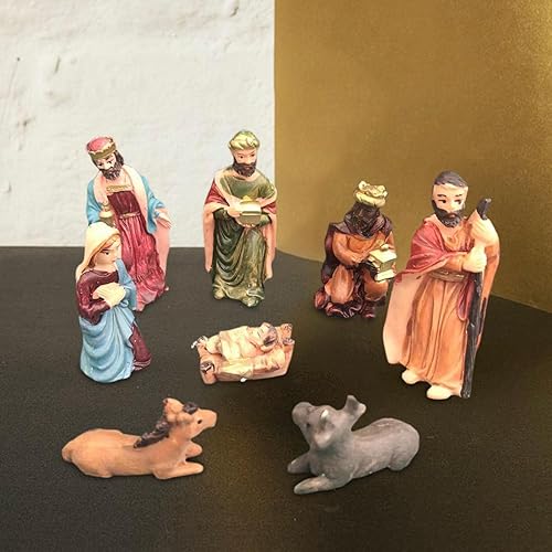 Miniatura 6 de Gralara Juego de 8 figuras de pesebre de pesebre, estatua de Jesús, adorno de Navidad, figuras decorativas para cuna para sala de estar, encimera,